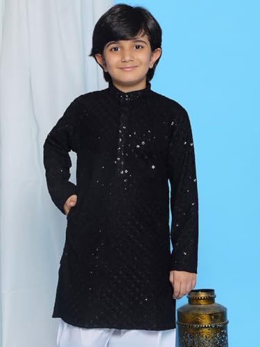 Image of AJ DEZINES Chikankari Kurta For Boys- Ethnic Wear | Embroidery Chikankari Sequined | Traditional & Festive Outfit | Cotton Stylish Boys Kurta | Perfect For Wedding & Family Function