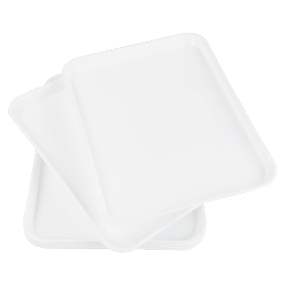 Extra Large Plateaux de Service Rectangulaires en Plastique Blanc, Lot de 6