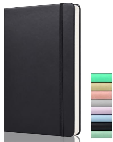 Bullet Dotted Journal - A5 Dotted Notebook - 120gsm Papier, 172 Seiten, Veganes Leder Hardcover Notizbuch Gepunktet mit Rückentasche, 2 Mark Ribbons, Schwarz