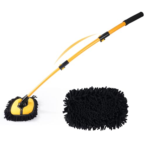 CROWNSHOP 15° Curve Car Wash Brush 43 Microfiber Car Wash Mop with Long Handle Car Cleaning Kit Brush for RV Truck Camper Soft Chenille Head Duster Clean Product Not Hurt Paint Scratch Free