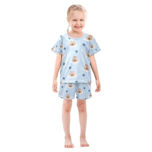 senya Tropical Bathing Cute Capybara Summer Pajamas Set Short Cotton Sleepwear 2 Piece3