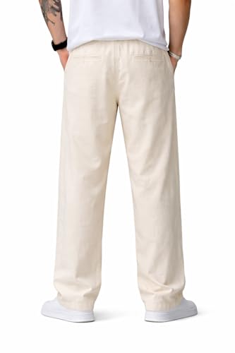 Image of Loose Fit Baggy Denim Jeans, Beige, Plain Style, Relaxed Casual Wear (in, Numeric, 28, Regular, Beige)