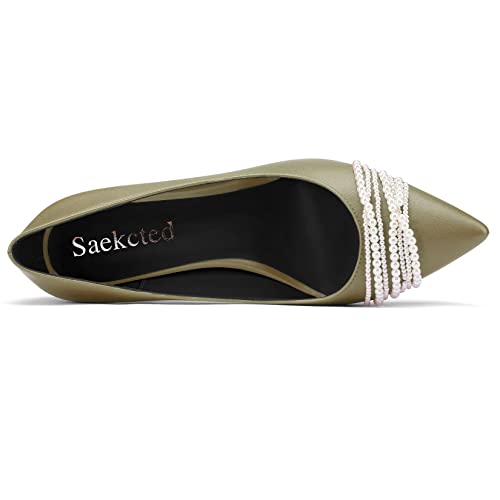 Saekcted Women Stiletto High Heel Pointed Toe Pumps Slip-on Wedding Dress 3.3 Inches Heels4