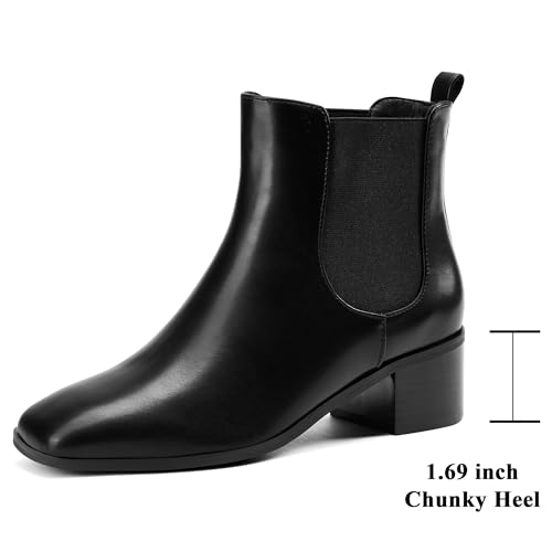 Elisabet Tang Women's Chunky Heel Chelsea Boots,2 Inch Fashion Square Toe Low Block Heel Ankle Booties Slip On Elastic Fall Booties Shoes2