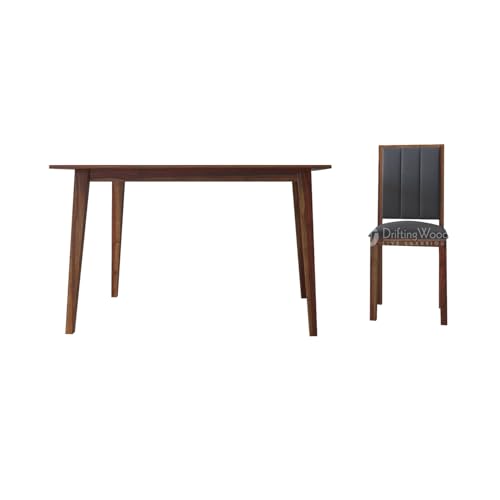 Image of DRIFTINGWOOD Tiya Dining Table 4 Seater | Four Seater Dinning Table with 4 Chairs in Gray Cushions for Home | Rosewood, Honey Finish, Self Assembly(DIY)