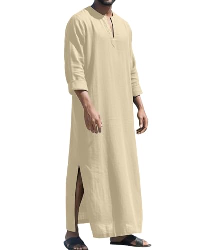 LVCBL Męskie spodnie kaftan z długim rękawem i kieszeniami, uniwersalne dopasowanie, M-3XL, khaki, M