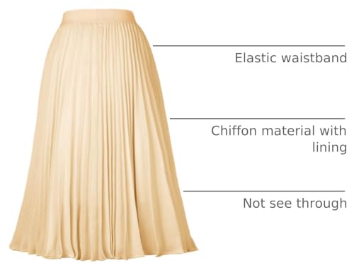 Image of GRACE KARIN Pleated Midi Skirt for Women,Chiffon Elastic High Waist Knee Length Skirts,Swing Flare A-Line Outfits