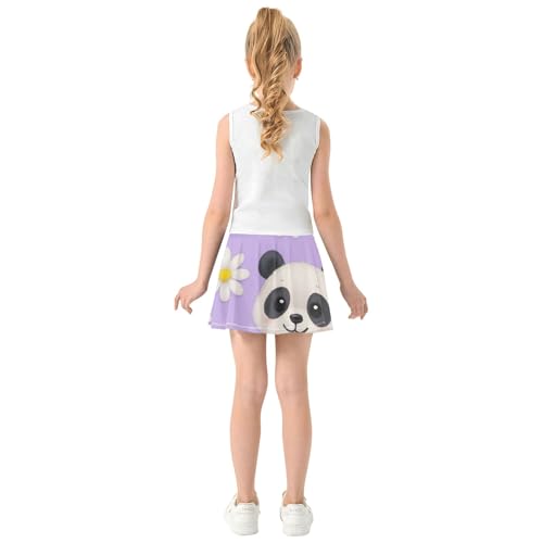 Cute Panda Daisies Light Purple Athletic Shorts Girls Skorts Tennis Skirts for Kids Dance Cheer Skirt 3t4