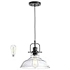 Black industrial pendant light farmhouse 1 light with adjustable cord clear bubble glass shaderectangle cute hanging lights for hallway kitchen island dinning room  urban country home decor