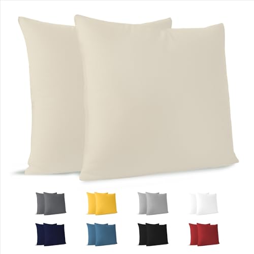 Dreamzie Kissenbezug 40x40 (Set mit 2) - 100% Jersey Baumwolle 150 g/qm Kissenbezüge -Beige - Für Kissen 40 x 40 cm - Kissenhülle - Kissenbezug - Resistent und Hypoallergen
