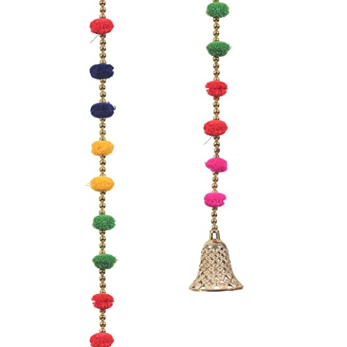 Image of DSCYENTES Pom Pom Door Side Hangings for Decoration, Ganesh Chaturti Decoration, Wall Hanging for Main Entrance,Temple Pooja Room, Stylish & Handmade Diwali Hanging (4 Feet, 2 Pc's)