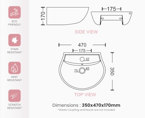 Image of Wall Hung Mounted Sink Glossy Wash Basin for Bathroom Wall Hung Basin - White