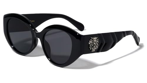Kleo Highness - Oversized Retro Rounded Cat Eye Side Floating Lion Head Medallion Hip Hop Sunglasses LH-P4058