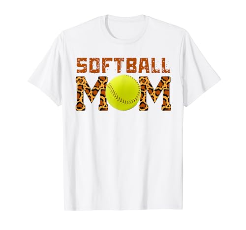 Leopard Softball Mom Funny Ball For Women Softball Mama Cute T-Shirt
