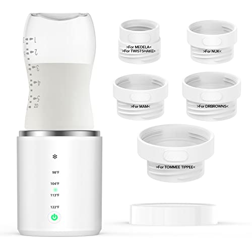 Image of Bottle Warmer, Baby Bottle Warmer with 5 Adapters, Portable Bottle Warmer Rechargeable with Precise Temperature Selection & Beep Prompt, Travel Bottle Warmer for Breastmilk & Babys Brew