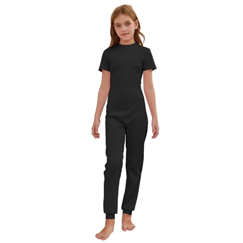 EEOST Adaptive Clothing For Kids With Special Needs Back Zip Jumpsuit Short Sleeve Rompers(Black 7-8N1)