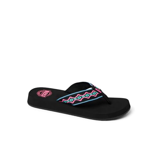 REEF Sandy Womens Beach Flip Flop, Soft Woven Strap Made From 100% Recycled PET, Black Neon, 7 by REEF - Image 3