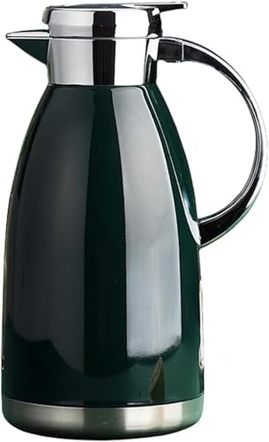 魔法瓶保温卓上ポット ステンレ おしゃれ真空二重構造 ティーポット コーヒーポット 広口 洗いやすい 開閉簡単 高い保温効力 ホットとコールドデュアル使用 ヨーロピアンスタイル おしゃれ 業務 オフィス 家庭用やかん (2.3L,濃い緑色)