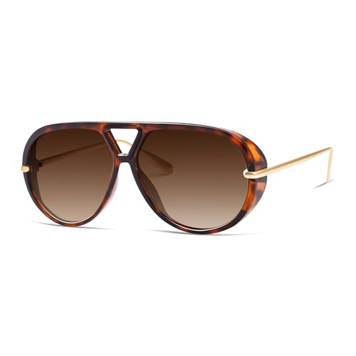 Image of VANLINKER Oversized Trendy Polarized Aviator Sunglasses for Women Men Retro Round Sunglasses Vintage Shield Shades VL9798