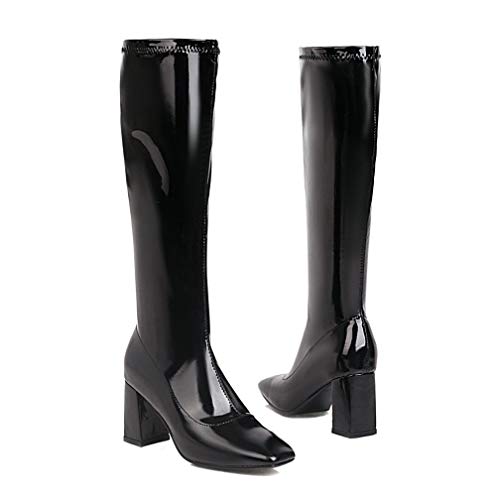 Caradise Womens Gogo Patent Chunky Knee High Heeled Boots with Zip Up2