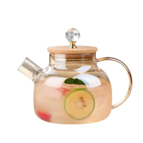 Image of PrimeWorld 1000 ML Borosilicate Glass Teapot with Wooden Lid & Crystal Handle | Heat-Resistant Clear Tea Maker Pot for Green Tea, Coffee, Herbal Infusions | Elegant Glass Kettle for Home & Gifting