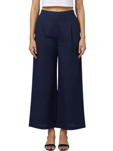 Image of GRECIILOOKS Linen Ankle Length Casual Trousers for Women | Regular Fit Linen Pants with Elastic Closure | Summer Loose Fit Daily Outfit Pants for Women