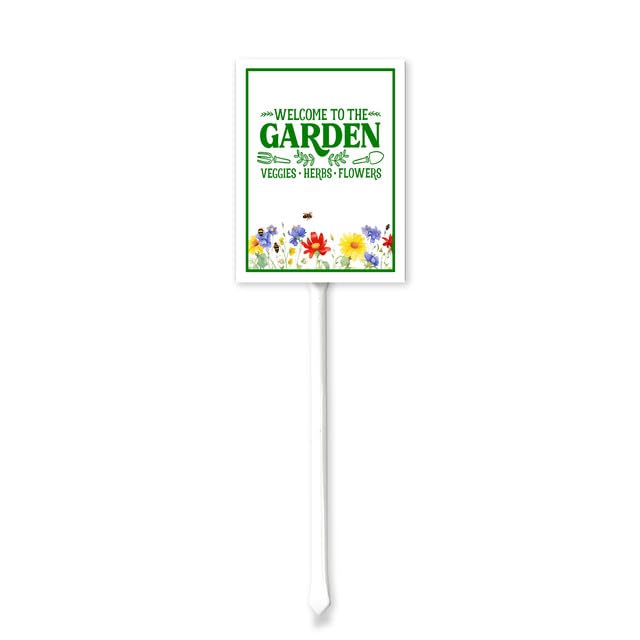 Geroclonup (18X22) CM Welcome To Our Garden Veggles Herbs Flowers Yard Sign With Metal Stake For Garden Grass Farm Decor Lawn Sign Stand Tin Sign Outdoor Decorations