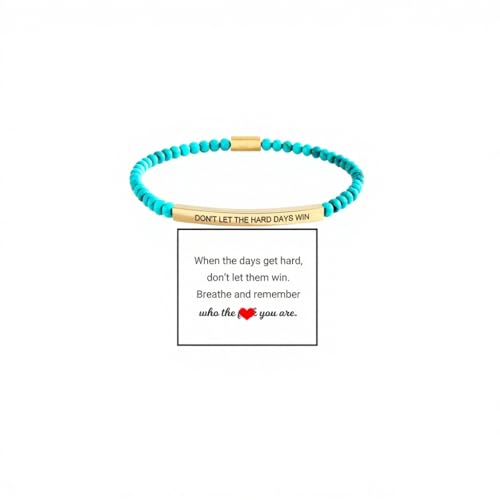 Dont Let The Hard Days Win Beaded Inspire Bracelet For Women, Adjustable Black Obsidian Metal Beads Stainless Steel Band Inspirational Gifts Jewelry (Dont Turquoise Gold)
