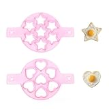 2PCS Pancake Maker Mold, 7 Cavity Star/Heart Shape Nonstick Reusable Silicone Egg Mold Ring with Handle Kitchen Cooking Baking Tools for Muffin Fried Egg Burger