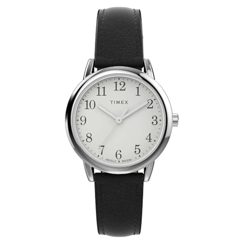 Timex Easy Reader Damen-Armbanduhr, 30 mm, schwarzes Armband, weißes Zifferblatt, silberfarbenes Gehäuse TW2W32500