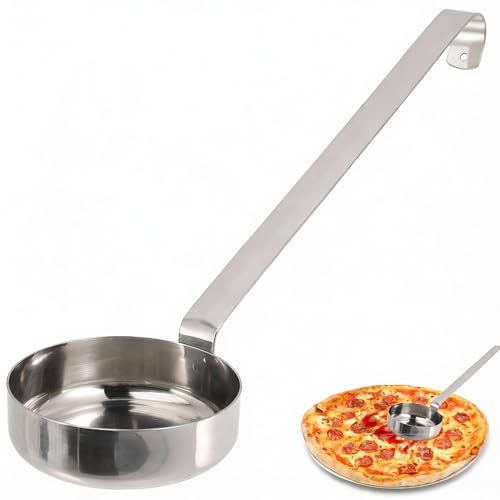 Alipis Flat Bottom Ladle Spoon, Long Handle Stainless Steel Ladle with Storage Hook, Soup Spoons for Kitchen Cooking Pizza Sauce Soup Stew Gravy