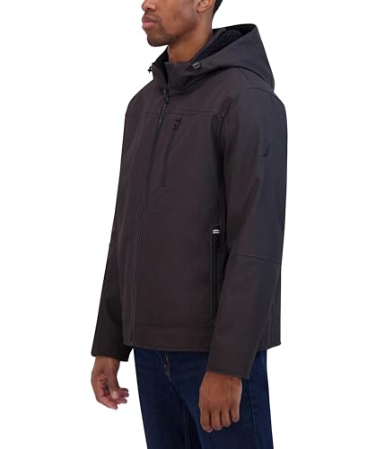 Image of Nautica Men's Sherpa Lined Softshell Jacket - Full Zip, Adjustable Hood, Wind Resistant