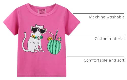 Image of Girls Graphic T Shirts 3 Pack 100% Cotton Short Sleeve Tees for Toddler Little Big Girls Cute Printed Casual Summer Tops