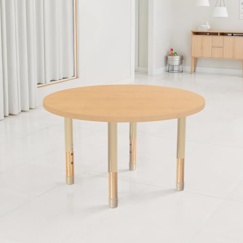 Image of 36 inch x 36 inch Round Kids Classroom Table with Adjustable Chunky Wood Legs