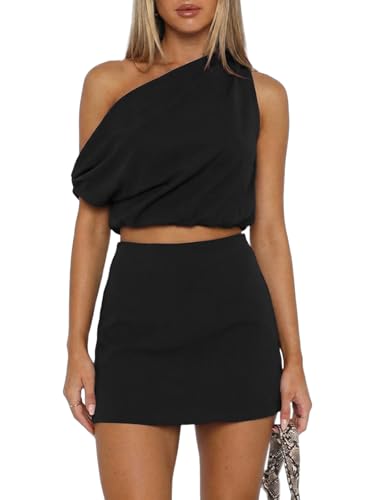 UNCOOYEE Womens Two Piece Skirt Set - Sexy One Shoulder