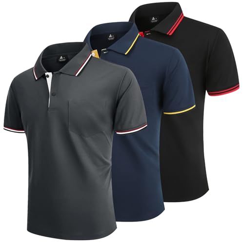 LLdress 3er Pack Poloshirt Herren Kurzarm Atmungsaktiv Poloshirt Set Leichtes Golf Polohemd Schnelltrocknend T Shirt