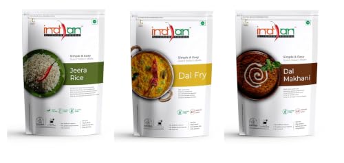 Image of Indian Kitchen Foods Freeze Dried Gluten-Free Ready to Eat Food | Instant Vegetarian Meal - Dal Rice Combo (2xJeera Rice, Dal Fry and Dal Makhani), Pack of 4