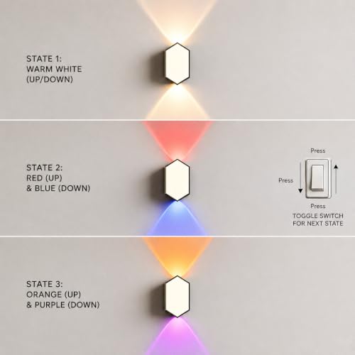 Image of Modern Outdoor Wall Light | 3-in-1 Color Changing LED Up Down Lamp | Waterproof Exterior Wall Sconce for Home, Gate, Garden, Balcony & Patio (Switch Control) (Glint)