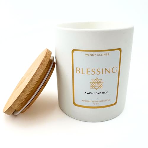 Image of Blessing Scented Soy Coconut Candle Phthalate-Free 12 oz | White Tea, Sage & Eucalyptus | A Wish Come True | Cleansing Aromatherapy Home Fragrance