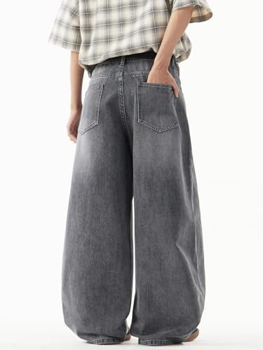 Image of DFGIGT Mens Baggy Jeans Wide Leg Denim Pants Y2k Loose Fit Streetwear | Hip Hop,Vintage 2000s,Jinco Jeans,Straight Leg,5 Pockets