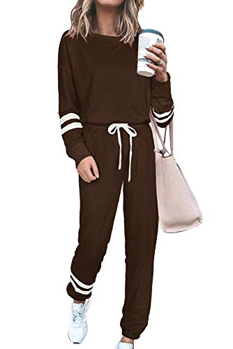 Womens Loungewear Sets Fall Tracksuit Elasticized Waistband Pants Coffe L