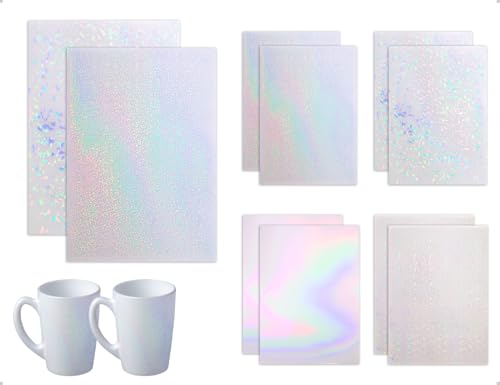 Emezddo 8 hojas de lámina holográfica autoadhesivas impermeables con purpurina, vinilo holográfico, ideal para manualidades y decoración de cristales (4 estilos)