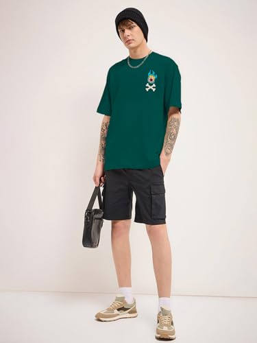 Image of Veirdo Cotton Drop Shoulder Round Neck Oversized Baggy Fit Front & Back Graphic Printed Half Sleeve T-Shirt Men (Available in from S to 2XL)