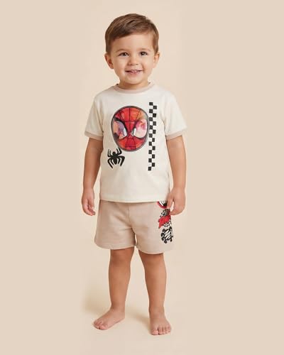 Image of Marvel Spider-Man Boys T-Shirt and Shorts Outfit Set - Holographic Shirt featuring Hulk, Captain America & Superheroes