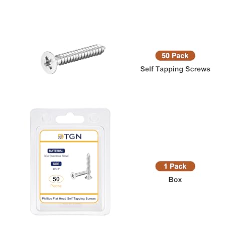 Image of DTGN 50Pcs #6x1 inch Flat Head Wood Screws, 304 Stainless Steel Phillips Self Tapping Screws - Good for Woodworking, Furniture - Silver