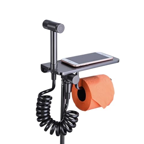 Ducha Higienicas para WC, Grifo Bidet para WC de Mano con Portarrollos Papel, Manguera de Flexible 3m y Manguera PVC, Kit de Ducha Bidet Latón, Pulverizador de Bidé para Inodoro