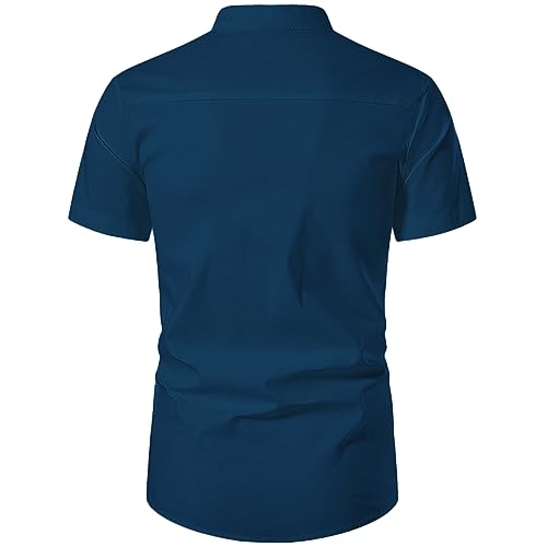 Image of Vida Loca Men's Cotton Linen Plain Stitched Half Sleeve Shirt