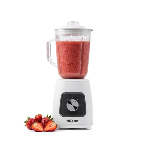 Nilson Life Batidora de Vaso, 1000 W, Capacidad 1,5 L en Jarra de Cristal, 2 Velocidades + Pulse, Control Manual, Mezcla, Tritura y Pica Hielo, Función Turbo, NTB1000MP, Cable 80 cm
