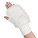 Flammi Women's Wool Blend Fingerless Gloves - Furry Mittens Wrist Warmers for Winter Fashion, Outdoor Activities, White