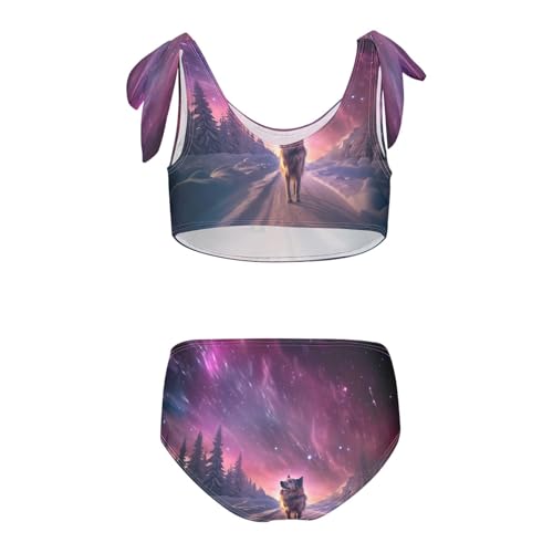 Image of Girls Swimsuits Set 2pcs Smile Dog Bathing Bikini Suits Tie Tankini